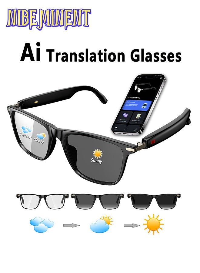 NIBEMINENT AI Smart Glasses, Supports 160 Languages Real-Time Translation, Chat GPT System, New Multifunctional Audio Glasses for Men and Women with Built-in Microphone and Speaker, High Definition Voice Calls and HIFI Music Quality, Music Playback and Hands-Free Calls, Physical Color Changing Lenses, High-Quality, Suitable for Comfortable Cycling, Safe Driving, Fun Fishing, Casual Travel, and Everyday Office Wear, Holiday Gift - Image 1