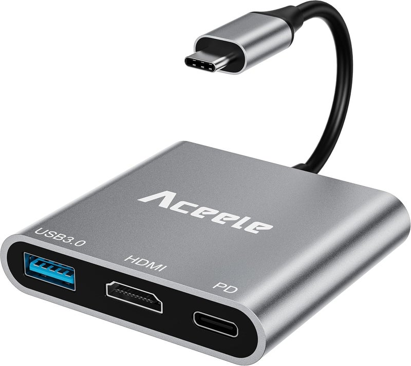 Aceele USB C to HDMI Adapter, USB C Hub with 100W PD 2.0, USB-A 3.0 Data Port, 4K HDMI Output Port, Type C Multiport AV Converter for MacBook Pro/Air, iPad, Tablets, Switch, TV, Monitor and More - Image 1
