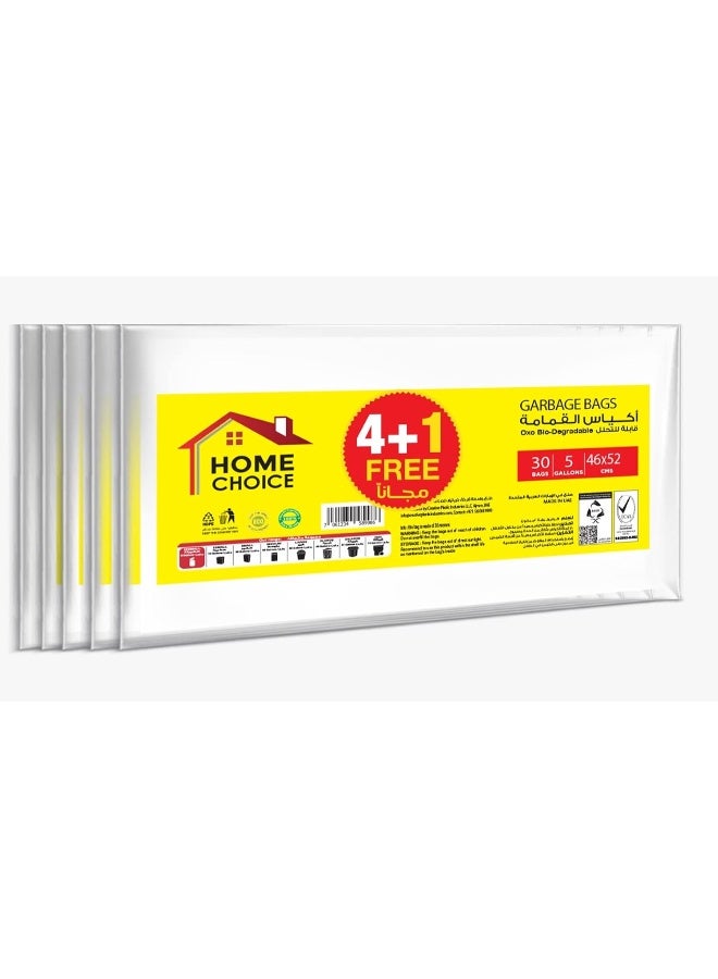 HOME CHOICE 5 Gallons, Pack of 150-Pieces, Size 45x52 cm Trash Bags (30 Trash Bags X 5 Packs), Bio-degradable Garbage Bags Flats, Bin Liners  - Image 1