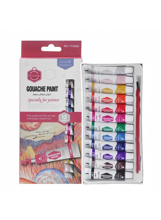 Keep Smiling Gouache Color Set - 12 Ml - 12 Colors &1 Brush - Image 1