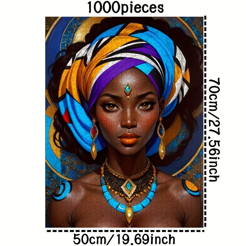 أحجية تركيب مكونة من 1000 قطعة أفريقية مع صورة حجاب تقليدي، لغز عقلي صعب، فن ثقافي للعائلات، هدية عيد ميلاد أو مناسبة، ديكور حوائط بمقاس 19.69 × 27.56 بوصة - Image 2