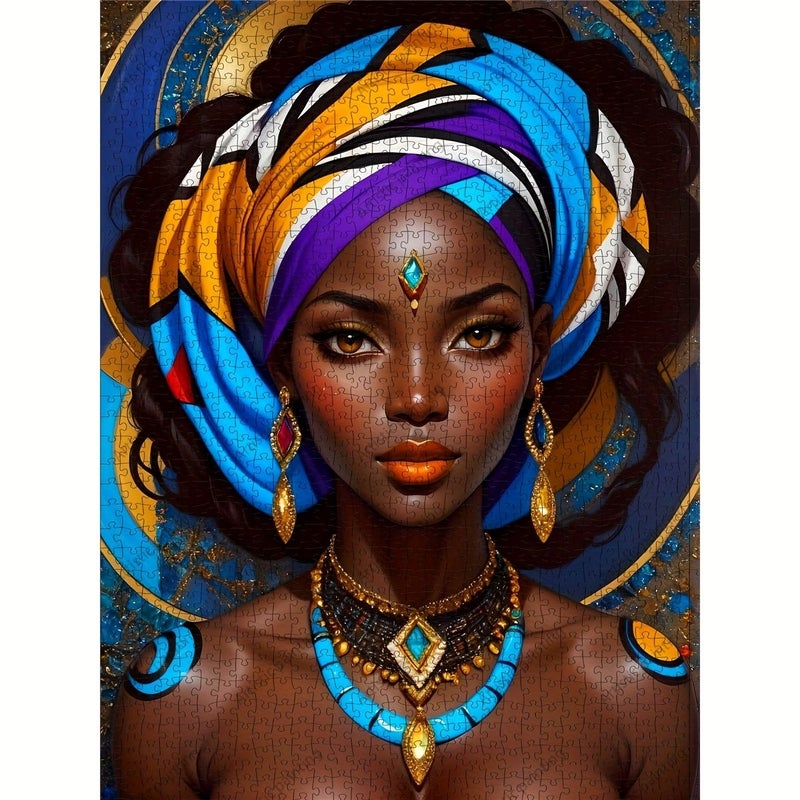 أحجية تركيب مكونة من 1000 قطعة أفريقية مع صورة حجاب تقليدي، لغز عقلي صعب، فن ثقافي للعائلات، هدية عيد ميلاد أو مناسبة، ديكور حوائط بمقاس 19.69 × 27.56 بوصة - Image 3