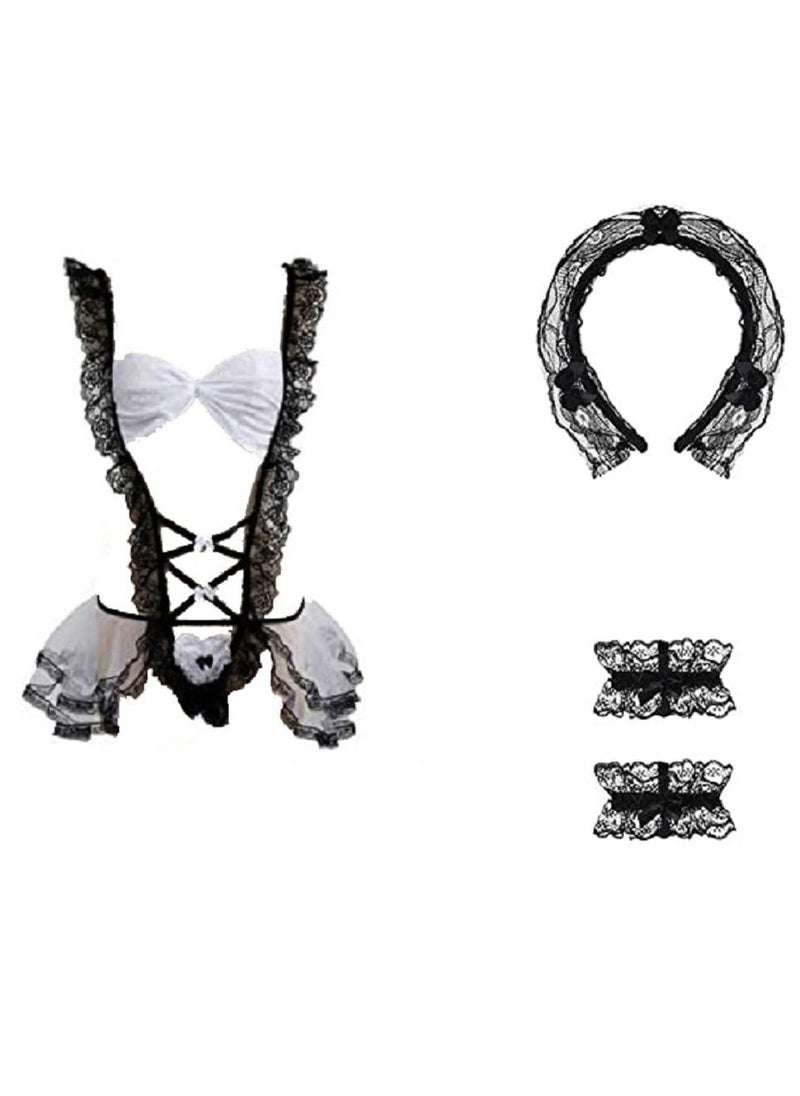 Generic - Classic Servant Maid Role Play Costumes Perspective Lace Outfit Lingerie Sets - Image 1