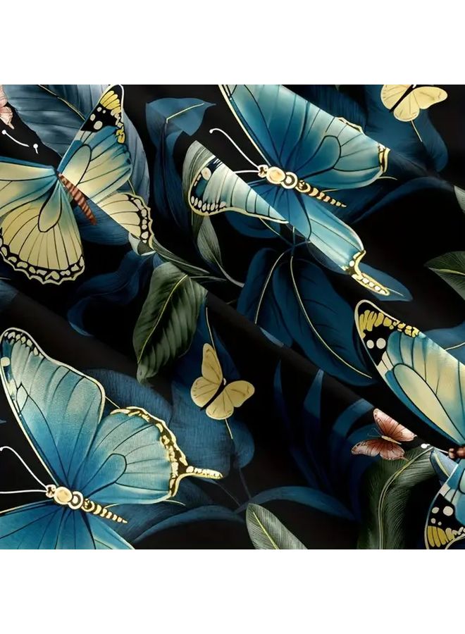 Thickened Soft Butterfly Bed Sheet Set With Fitted Sheet Pillowcases Dark Green - Image 5