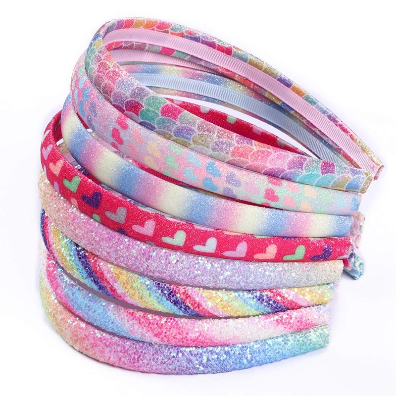WANYU Rainbow Headbands 8 Pcs Sweet Hairband Children Head Bands For Girls Sequin Printed Heart Mermaid Headband Kids Hair Piece - Image 1