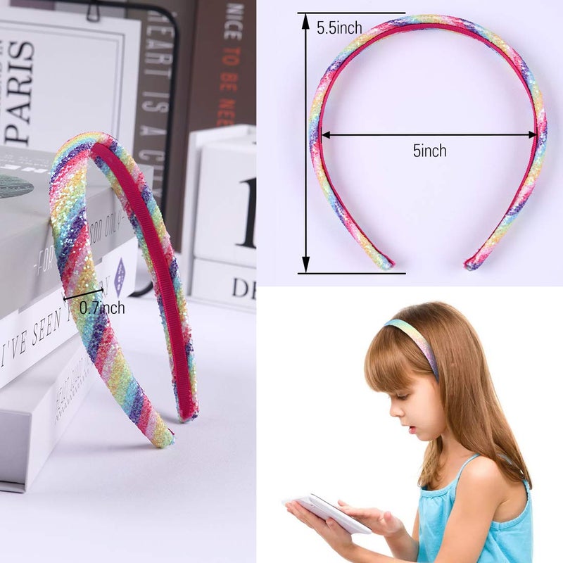WANYU Rainbow Headbands 8 Pcs Sweet Hairband Children Head Bands For Girls Sequin Printed Heart Mermaid Headband Kids Hair Piece - Image 3
