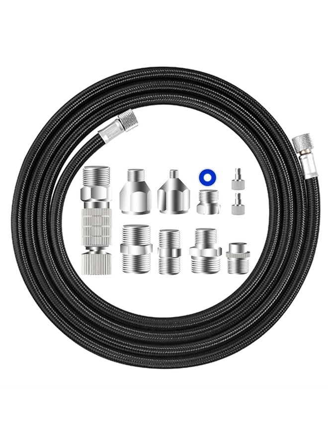 10-Piece Airbrush Kit - 6ft Nylon Braided Hose with Quick Release Coupler for Air Compressor - Image 1