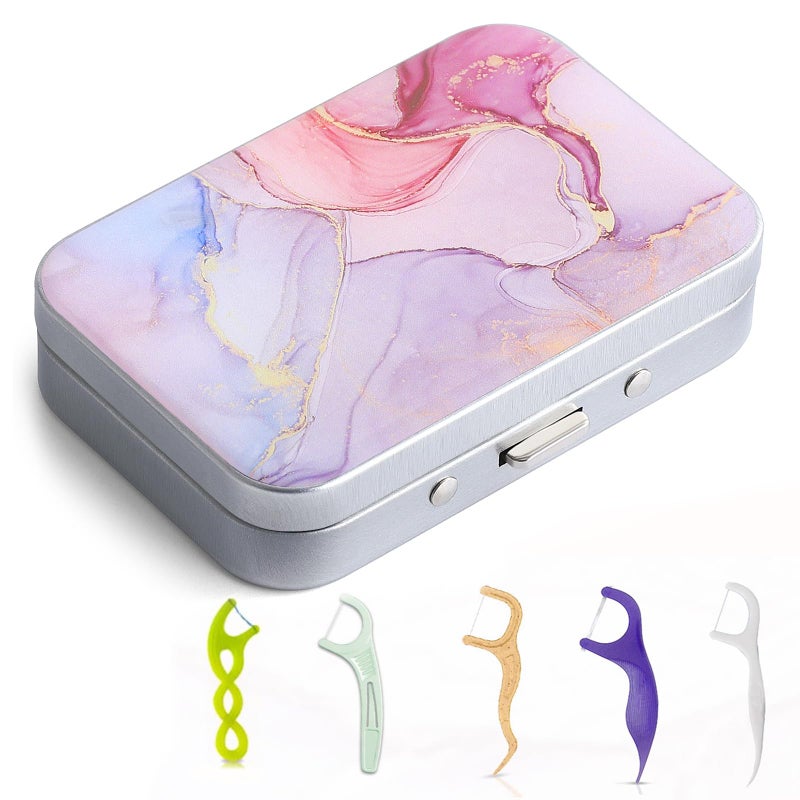 Gerkia Dental Floss Portable Case, Easy to Store Floss Picks of Various Sizes, Portable Dental Floss Dispenser is Perfect for Travelling, Hotels, Dinners, Appointments.Pink Marble - Image 1