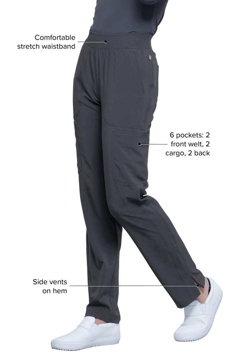 Infinity Cherokee Women's Scrub Pant Mid Rise Tapered Leg Pull-on Bottom with Moisture Wicking & 360° Stretch Fabric CK065A, M, Pewter - Image 4