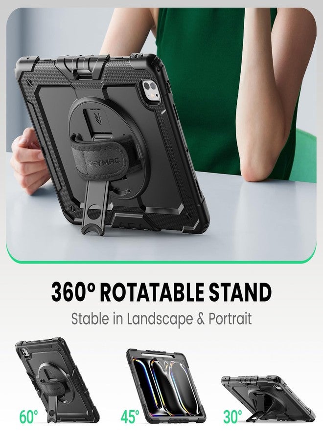 SEYMAC جراب SEYMAC لجهاز iPad Pro مقاس 13 بوصة طراز M5 2025 / M4 2024، جراب واقٍ متين مقاوم للصدمات مع واقي شاشة، وحامل دوار 360 درجة، وحزام لليد/الكتف، وحامل قلم، أسود - Image 4