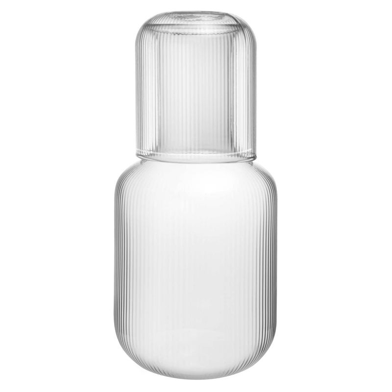 Sizikato 25 Oz Vertical Stripes Clear Glass Bedside Night Water Carafe with Tumbler Glass