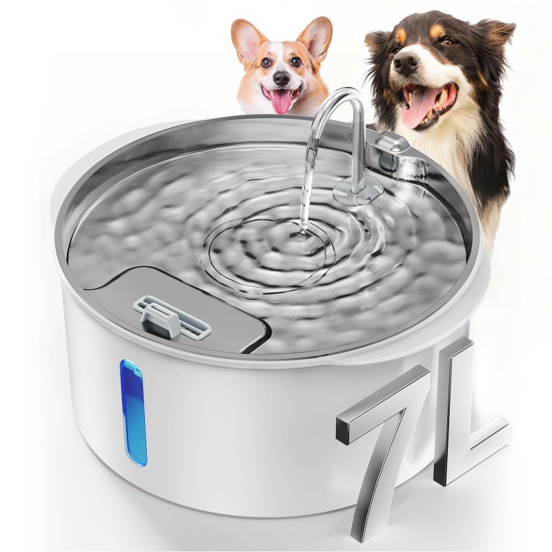 Pektaco Dog Water Fountain for Large Dogs, 1.8Gal/7L Pet Water Fountain, Dog Water Bowl Dispenser with Viewing Window & LED, Super Quiet, Stainless Steel Tray Easy Clean BPA-Free - Image 1