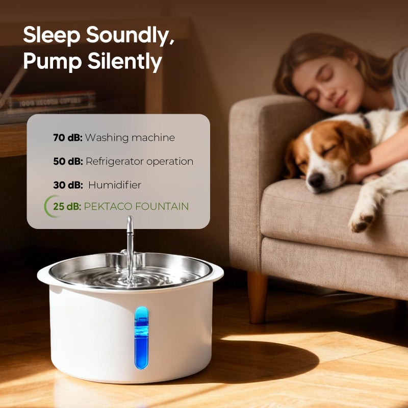 Pektaco Dog Water Fountain for Large Dogs, 1.8Gal/7L Pet Water Fountain, Dog Water Bowl Dispenser with Viewing Window & LED, Super Quiet, Stainless Steel Tray Easy Clean BPA-Free - Image 4