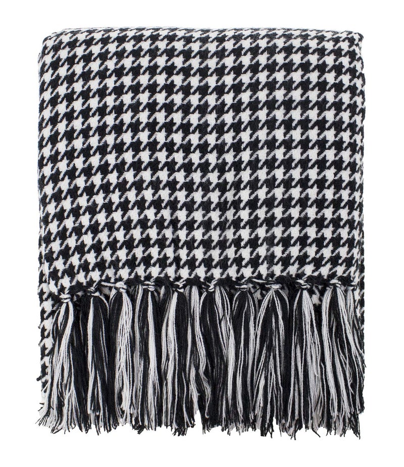 Fennco Styles Houndstooth Fringe Soft Throw Blanket 50x60