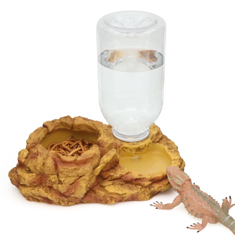 AQUA KT Reptile Escape Free Mealworm Feeding Bowl and Water Storage Feeder, 2 in 1 Reptile Feeder Kit for Amphibian Lizard Bearded Dragon Snake Feeding - Image 1