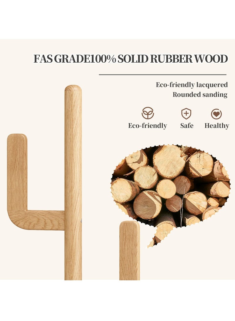 Arabest Solid Wood Cactus Coat Rack, Freestanding Coat Rack With 6 L-Shaped Hooks and 3 Adjustable Sizes, Coat Tree for Bedroom, Entryway, Livingroom, Coat Hanger Stand for Coats, Handbags (Natural) - Image 2