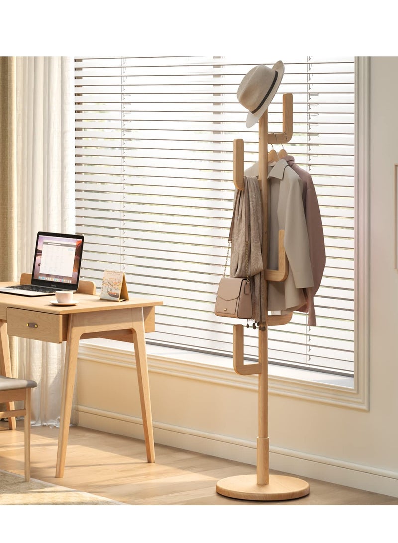 Arabest Solid Wood Cactus Coat Rack, Freestanding Coat Rack With 6 L-Shaped Hooks and 3 Adjustable Sizes, Coat Tree for Bedroom, Entryway, Livingroom, Coat Hanger Stand for Coats, Handbags (Natural) - Image 5