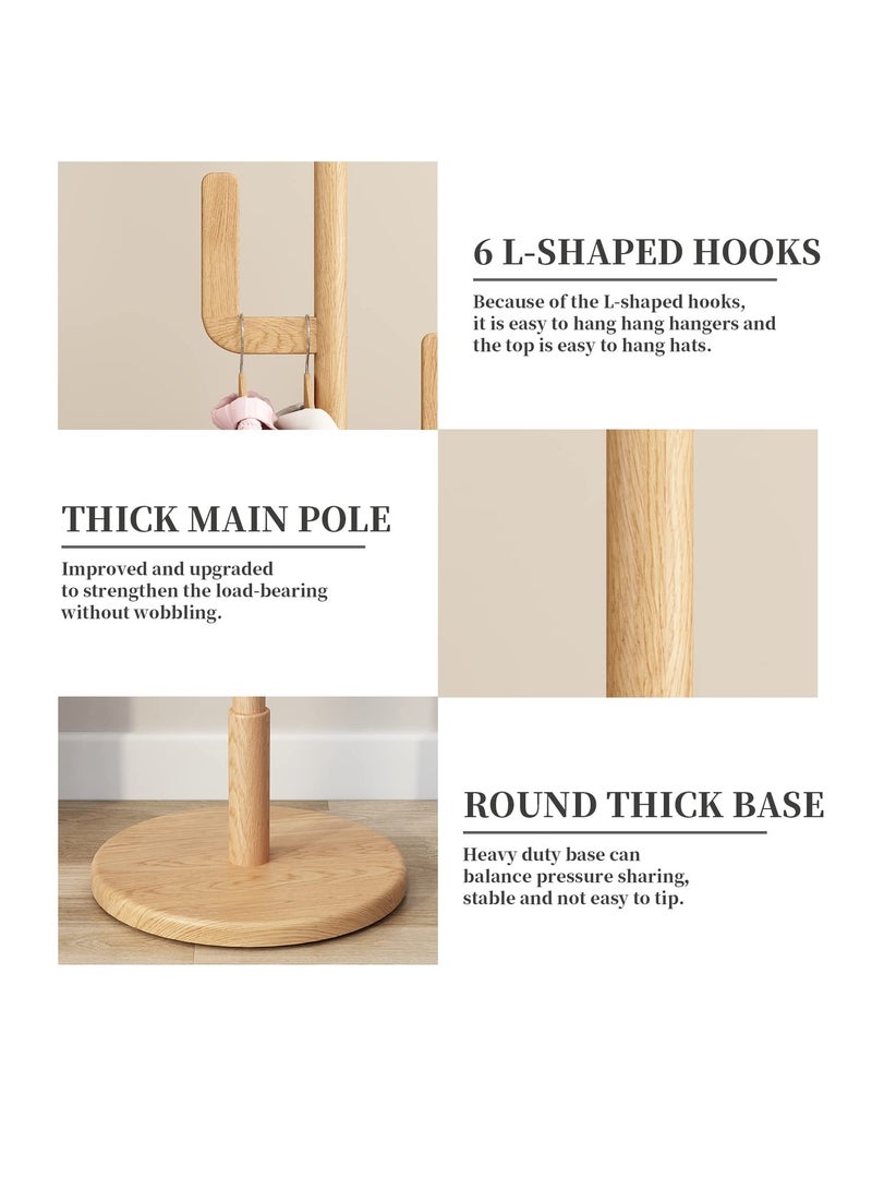 Arabest Solid Wood Cactus Coat Rack, Freestanding Coat Rack With 6 L-Shaped Hooks and 3 Adjustable Sizes, Coat Tree for Bedroom, Entryway, Livingroom, Coat Hanger Stand for Coats, Handbags (Natural) - Image 3