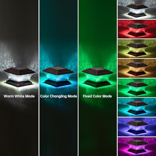 HUYIENO Solar Post Cap Lights Outdoor LED Lighting Deck Fence Two Modes Warm White/7 RGB Color Changing Suitable for 4x4 5x5 Wooden Brushed Copper 6pk. - Image 2