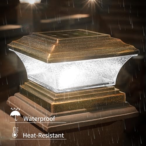 HUYIENO Solar Post Cap Lights Outdoor LED Lighting Deck Fence Two Modes Warm White/7 RGB Color Changing Suitable for 4x4 5x5 Wooden Brushed Copper 6pk. - Image 5