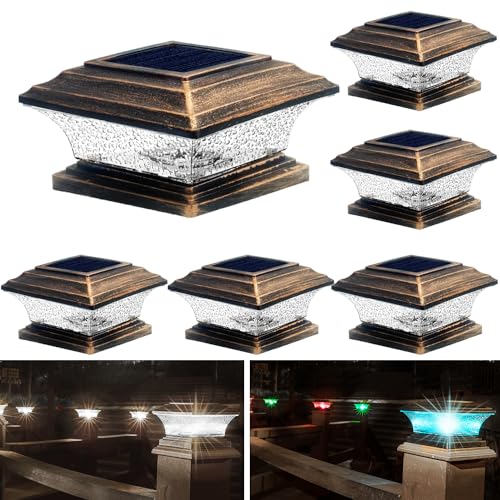 HUYIENO Solar Post Cap Lights Outdoor LED Lighting Deck Fence Two Modes Warm White/7 RGB Color Changing Suitable for 4x4 5x5 Wooden Brushed Copper 6pk. - Image 3