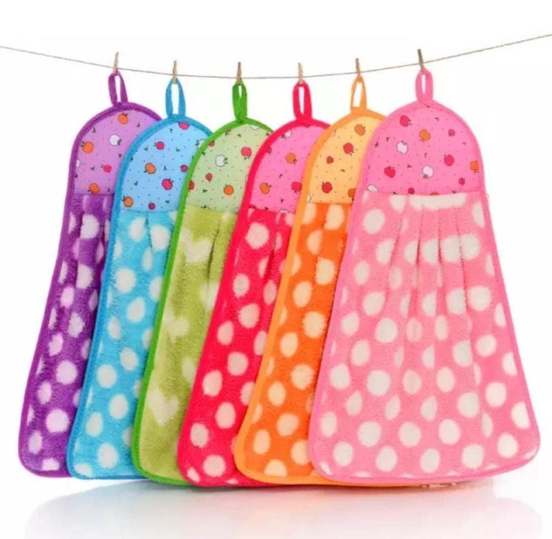 Microfiber wash Basin Hanging Hand Kitchen Towel Napkin with Ties Size 30cmx40 cm Set of 6 Multicolor - Image 1