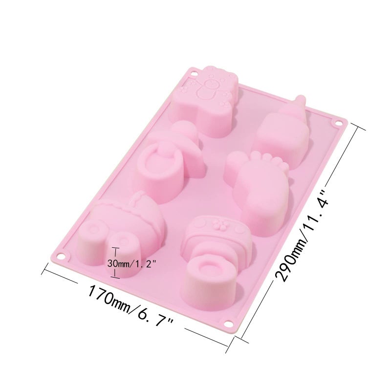 DD-life 4 Pcs Baby Shower Party Silicone Mold Bear Pacifier Little Feet Feeding Bottle Baby Carriage Silicone Fondant Mold for Chocolate Soap Sugar Polymer Clay(1Purple 1Pink 1Green 1Blue) - Image 2