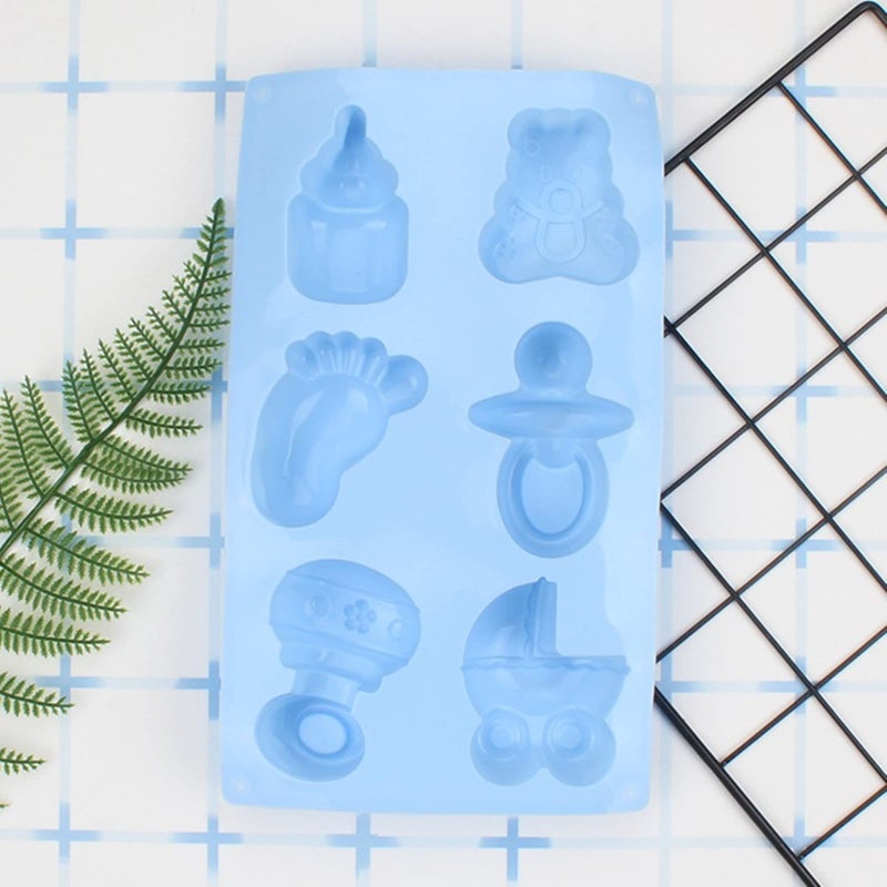 DD-life 4 Pcs Baby Shower Party Silicone Mold Bear Pacifier Little Feet Feeding Bottle Baby Carriage Silicone Fondant Mold for Chocolate Soap Sugar Polymer Clay(1Purple 1Pink 1Green 1Blue) - Image 4