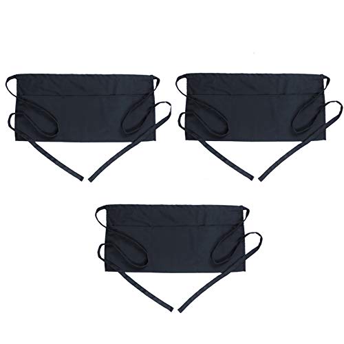 BOHARERS Waist Apron with 3 Pockets 3 Pack - Black Waitress Server Short Apron - Image 1