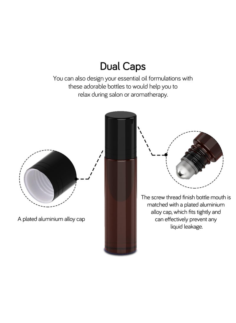 PrettyCare - PrettyCare Roller Bottles For Oils 10 ml (Amber Glass, 12 Pack, 1 Extra Stainless Steel Balls, 12 Labels, 1 Opener, 1 Funnels Essential Oil Roller Bottles, Roller on Bottles - Image 1
