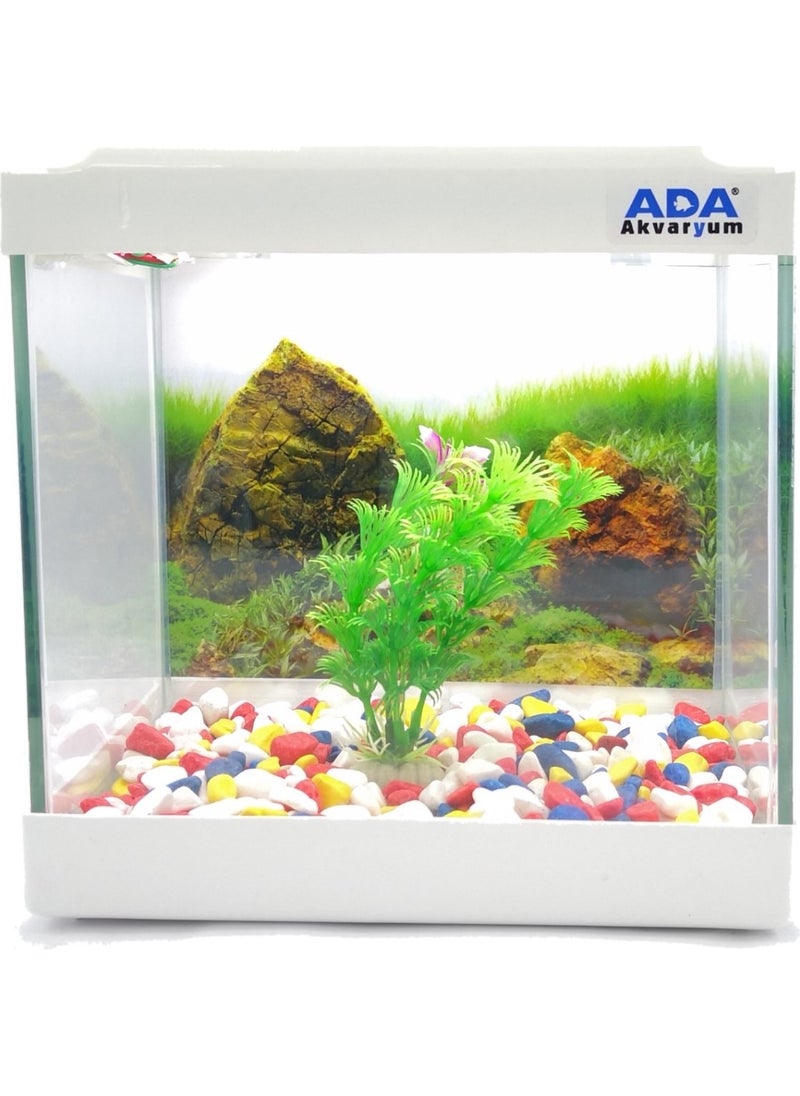 Ada Akvaryum Island Aquarium Mini Aquarium White 20X20X15 Aquarium Colorful Gravel Plastic Plant Background  - Image 1