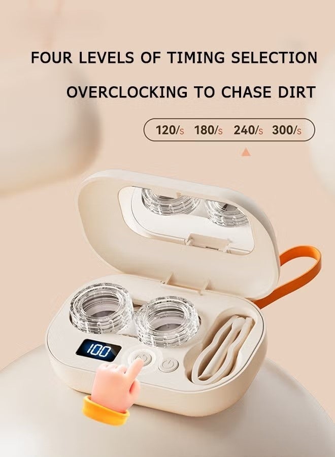 Ultrasonic Contact Lens Cleaner Machine - with Timer Display - Portable - 360 Degree Cleaning - Four Levels Timing Selection - Fit  Contact Lenses/OK Lens - With lanyard (Beige) - Image 5