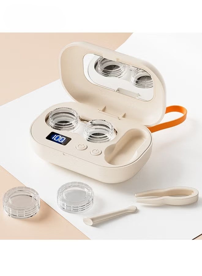Ultrasonic Contact Lens Cleaner Machine - with Timer Display - Portable - 360 Degree Cleaning - Four Levels Timing Selection - Fit  Contact Lenses/OK Lens - With lanyard (Beige) - Image 2