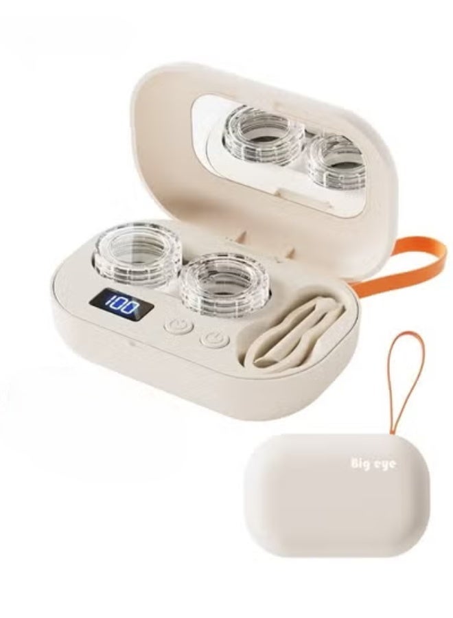Ultrasonic Contact Lens Cleaner Machine - with Timer Display - Portable - 360 Degree Cleaning - Four Levels Timing Selection - Fit  Contact Lenses/OK Lens - With lanyard (Beige) - Image 1
