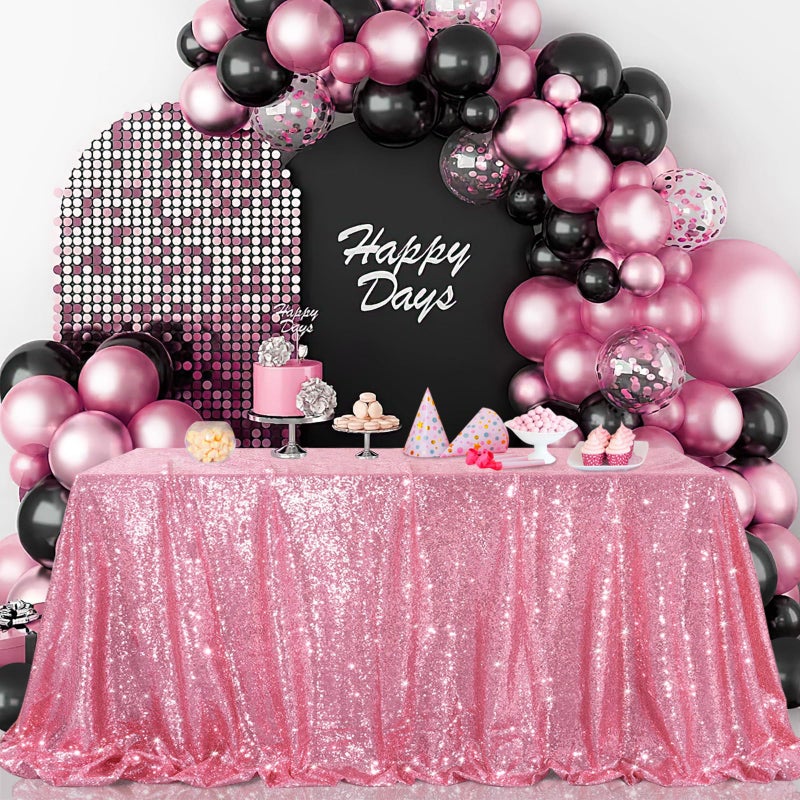B.Cool B-COOL Sequin Tablecloth 50x80 Inch Sparkly Table Cloth Hot Pink Sequin Table Cloth Overlays for Party Decoration Christmas Wedding Dinner Linen - Image 1