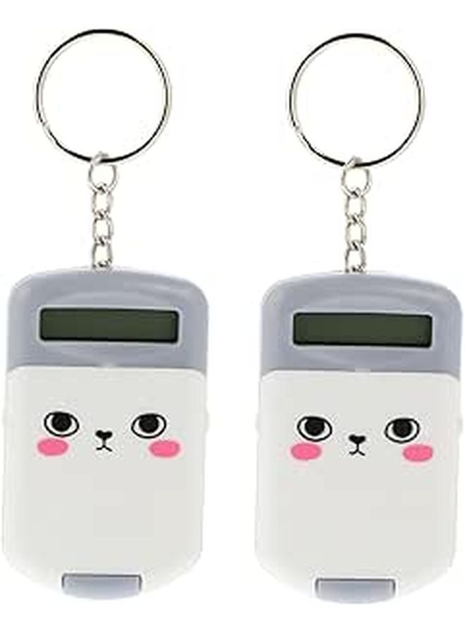 Mini Portable Electronic Calculator Grey Cute Cartoon Design Lightweight Pocket For Students Office School Accounting Use - Image 1