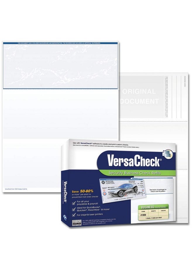 VersaCheck Secure Checks 500 Blank Business Voucher Checks Blue Prestige S 500 Sheets Form 1000 Check On Top  - Image 1