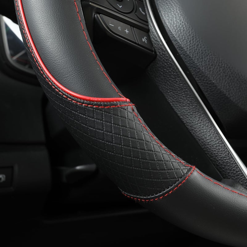 GIANT PANDA Steering Wheel Cover for Toyota, Auto Car Steering Wheel Cover for Toyota Highlander 4Runner Tacoma Corolla Camry - Black+Red Trim - Image 5