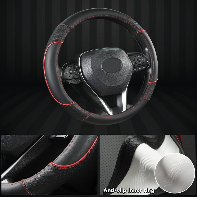 GIANT PANDA Steering Wheel Cover for Toyota, Auto Car Steering Wheel Cover for Toyota Highlander 4Runner Tacoma Corolla Camry - Black+Red Trim - Image 4