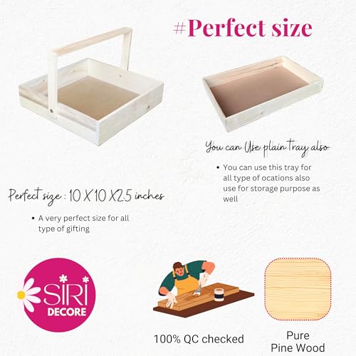 SIRI DECORE Siridecore Wooden Basket Hamper For Gift Decoration Empty Decorations Pine Wood Gifting | Fancy Handmade Ideal (Square Basket) Box 10X10X2 Inch Pack Of 1 Full Decorated) - Image 4