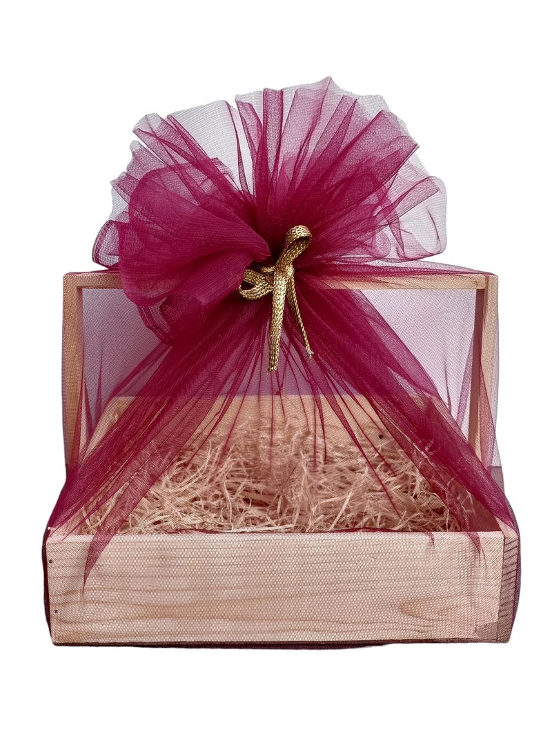 SIRI DECORE Siridecore Wooden Basket Hamper For Gift Decoration Empty Decorations Pine Wood Gifting | Fancy Handmade Ideal (Square Basket) Box 10X10X2 Inch Pack Of 1 Full Decorated) - Image 2