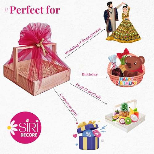 SIRI DECORE Siridecore Wooden Basket Hamper For Gift Decoration Empty Decorations Pine Wood Gifting | Fancy Handmade Ideal (Square Basket) Box 10X10X2 Inch Pack Of 1 Full Decorated) - Image 5