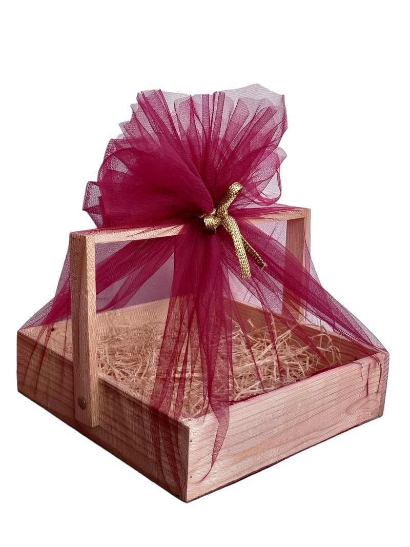 SIRI DECORE Siridecore Wooden Basket Hamper For Gift Decoration Empty Decorations Pine Wood Gifting | Fancy Handmade Ideal (Square Basket) Box 10X10X2 Inch Pack Of 1 Full Decorated) - Image 1