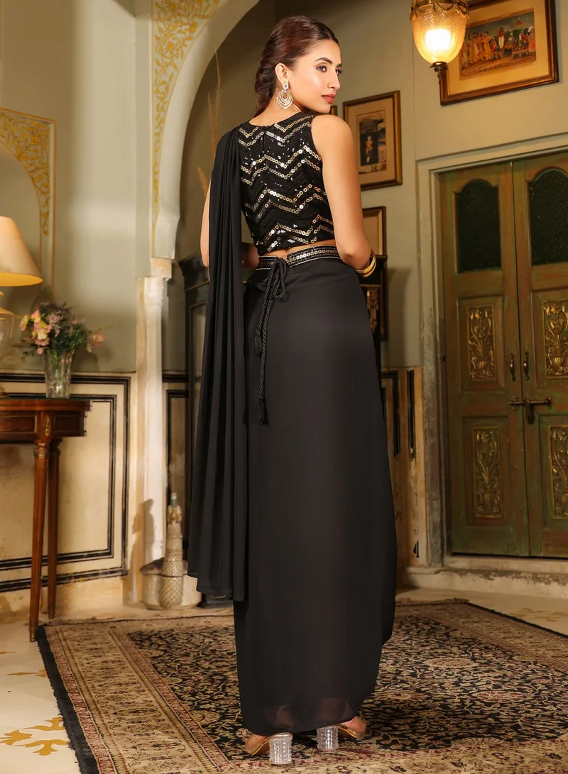 kolaba Black Sequined Top And Wrap Saree