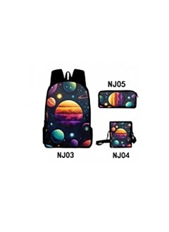 Printed backpack polyester schoolbag large-capacity cross-body bag student-W07-: Unknown Land (universal standard three-piece set)