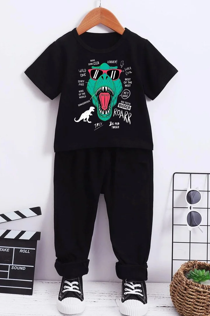 ONLYTRENDWEAR Childrens T - Rex Bottom - Top Tracksuit Set 3-4 Years Old Black