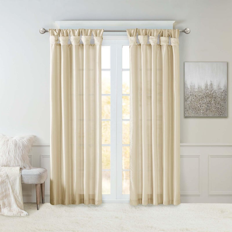 Madison Park Emilia Faux Silk Single Curtain with Privacy Lining DIY Twist Tab Top Room Darkening Window Drape for Living Room Bedroom and Dorm 84L x 50W Champagne