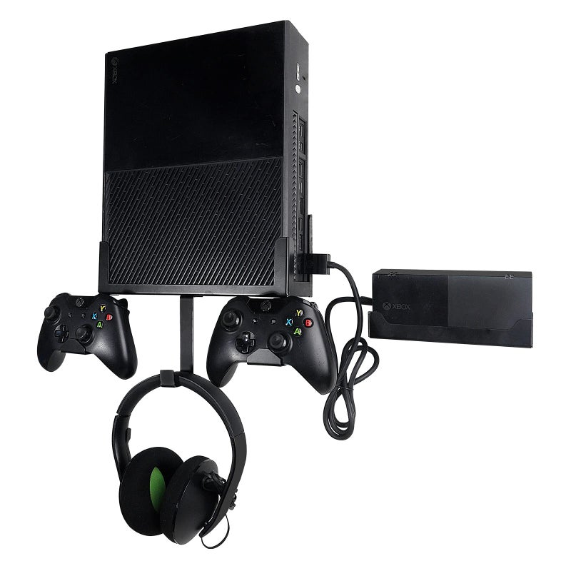 nymus حامل جداري لجهاز Xbox One، مجموعة حامل جداري لجهاز Xbox One الأصلي + حامل طاقة، مع حامل وحدة تحكم قابل للفصل ورف سماعات، قاعدة Xbox One - Image 1