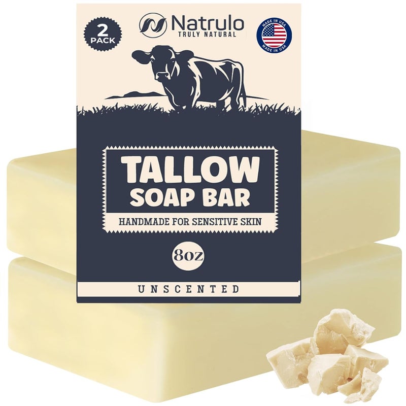 Natrulo Beef Tallow Soap Bar All Natural Grass Fed Tallow Soap Unscented Moisturizing Face Body Wash Great for Eczema Dry Itchy Sensitive Skin Handcrafted Bath Soap for Adults Kids Made in USA - Image 1