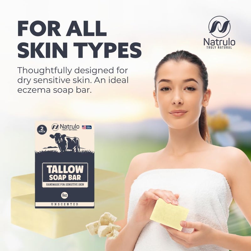 Natrulo Beef Tallow Soap Bar All Natural Grass Fed Tallow Soap Unscented Moisturizing Face Body Wash Great for Eczema Dry Itchy Sensitive Skin Handcrafted Bath Soap for Adults Kids Made in USA - Image 4